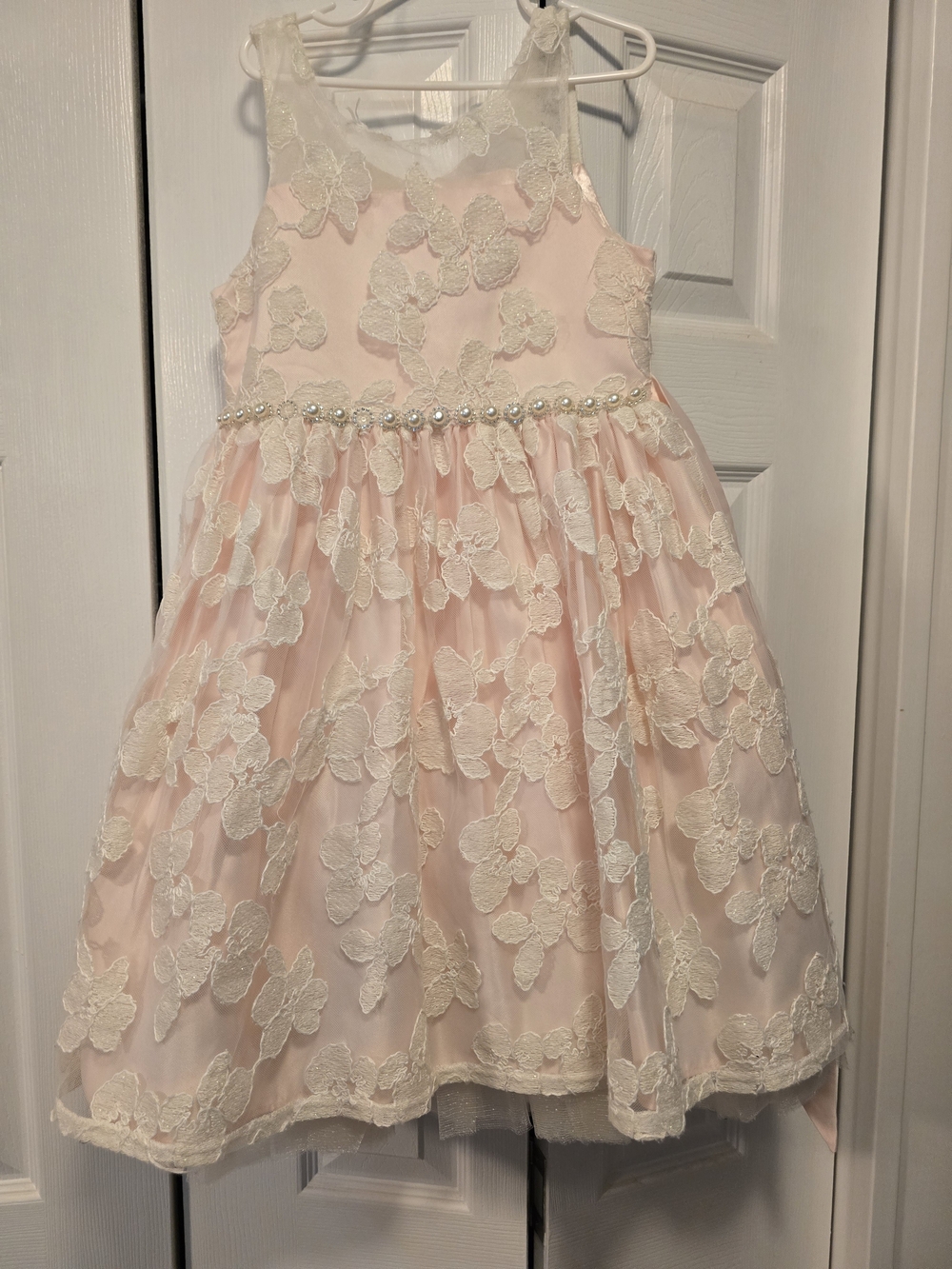 Couture Princess Girls' Pink Lace Flower Party Dress with Pearl Waistband